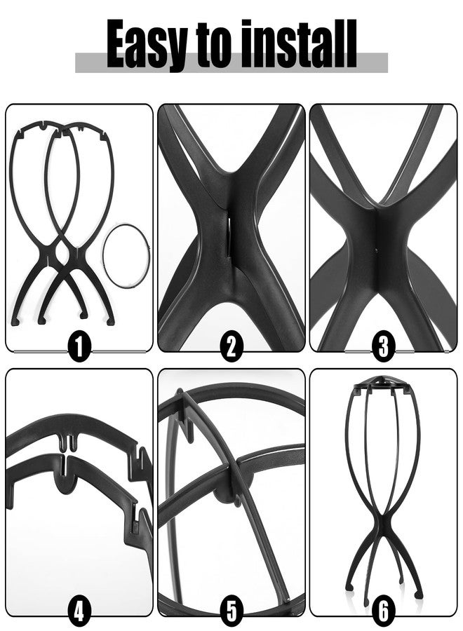 obeoby Wig Stand, Portable Wig Holder Wig Head Stand for All Wigs Travel Wig Hair Stylist Gifts for Women(black (2 pack)) - Image 4